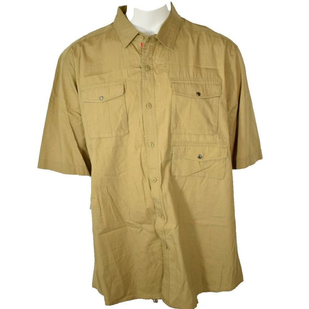 Sean John Mens 3XL 3-Pocket Taped Twill Woven Khaki Button Down Shirt